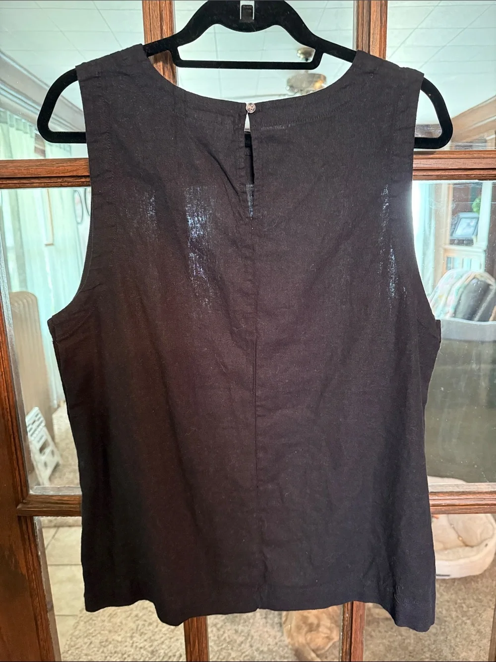 Universal Thread Womens Black Linen Blend Side Button Sleeveless Tank Top Large
